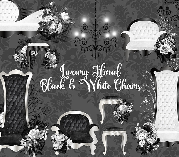 Luxury Floral Black and White Chairs in Objects - product preview 1
