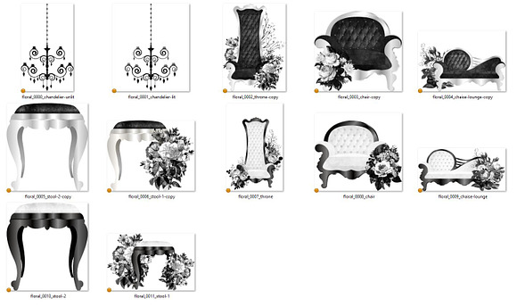 Luxury Floral Black and White Chairs in Objects - product preview 2