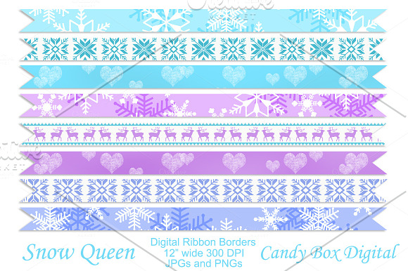 Snow Queen Digital Ribbon Borders in Objects