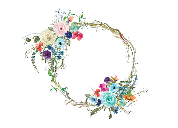 Colorful Floral Wreath Clip Art in Illustrations - product preview 1