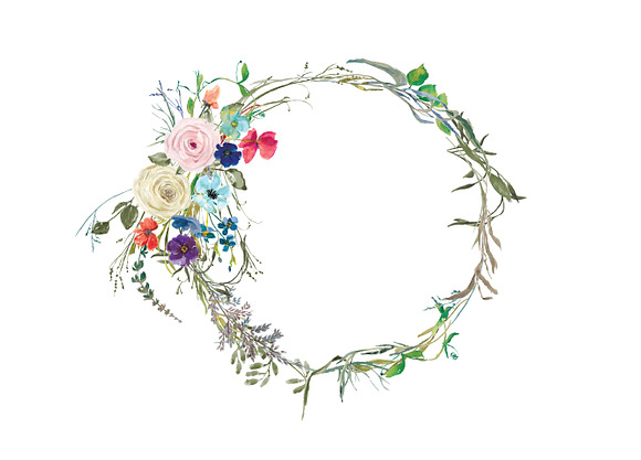 Colorful Floral Wreath Clip Art in Illustrations - product preview 2
