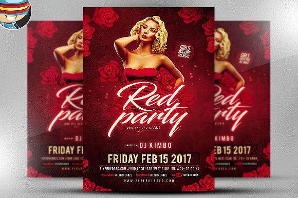 Valentines Red Party Flyer Template in Flyer Templates