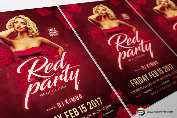Valentines Red Party Flyer Template in Flyer Templates - product preview 3