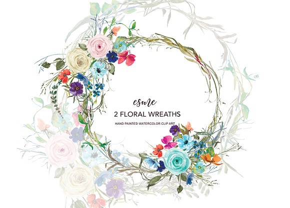 Colorful Floral Wreath Clip Art in Illustrations