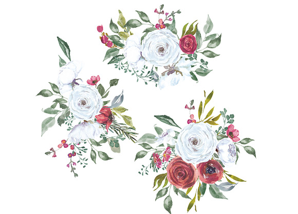 Watercolor White & Red Rose Clip Art in Illustrations - product preview 3