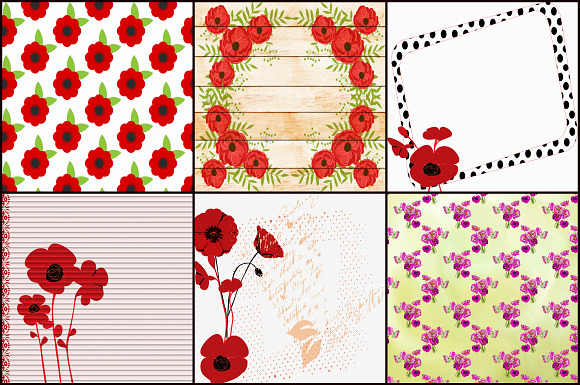 French Poppies Digital Papers in Illustrations - product preview 2