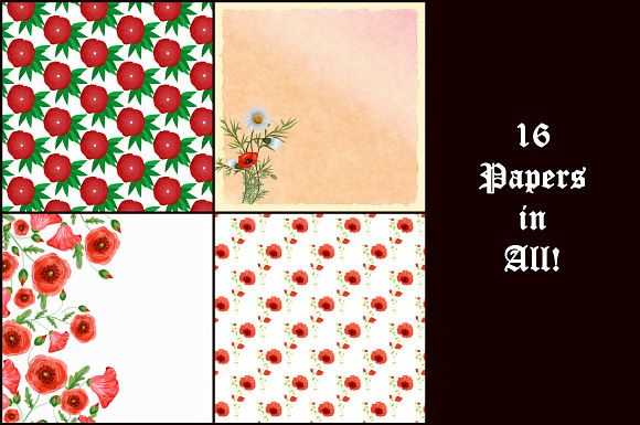 French Poppies Digital Papers in Illustrations - product preview 3