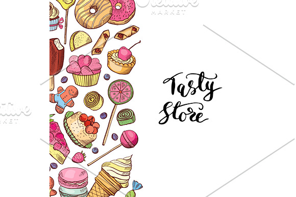 Vector Hand Drawn Colored Sweets Shop Or Confectionary
