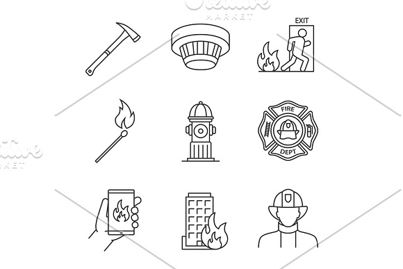Firefighting Linear Icons Set