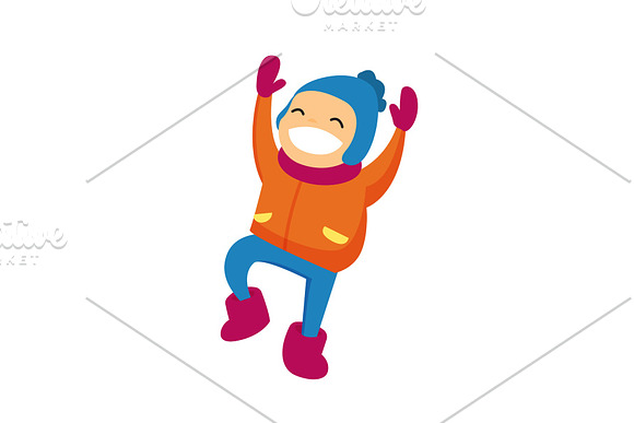 Caucasian Boy In Winter Clothing Jumping Outdoors
