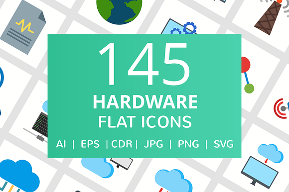 145 Hardware Flat Icons