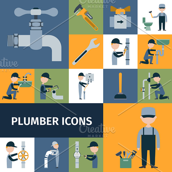 Plumber Accessories Icons Set