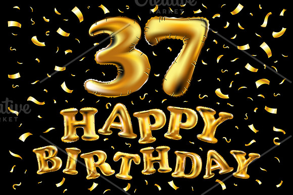 Happy Birthday 37 Gold Balloon