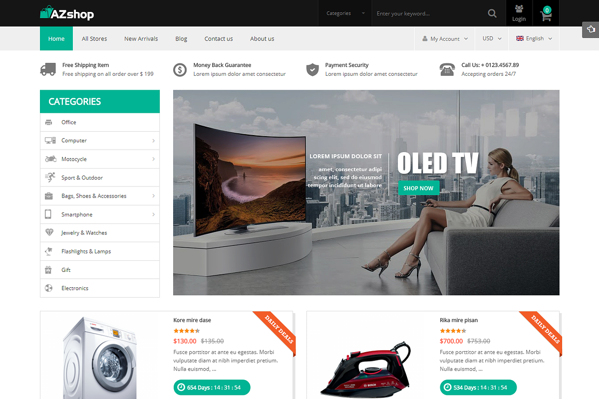 Azshop - Responsive Magento Theme in Magento Themes - product preview 1