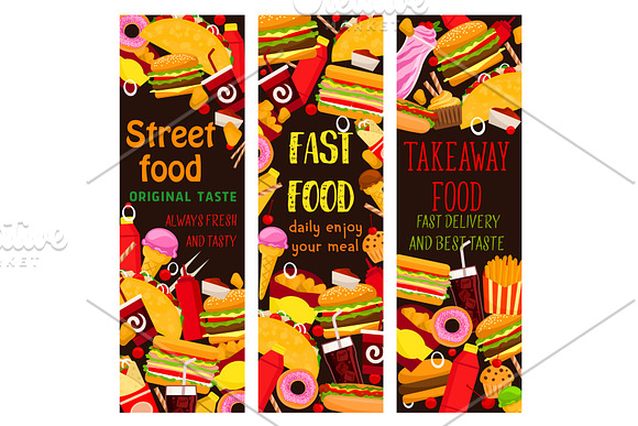 Fast Food Restaurant Banner With Takeaway Lunch