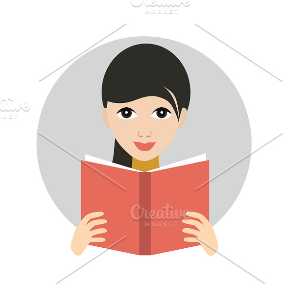 Girl Reading A Book.Flat Vector Icon