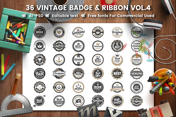 36 VINTAGE BADGE & RIBBON Vol.4 in Logo Templates