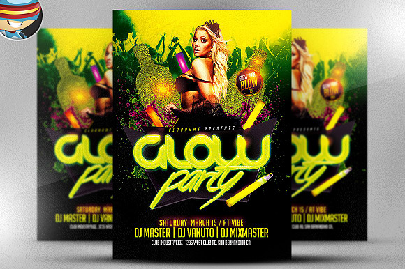 Glow / Neon Party Flyer Template in Flyer Templates