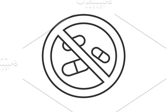 Forbidden Sign With Pills Linear Icon