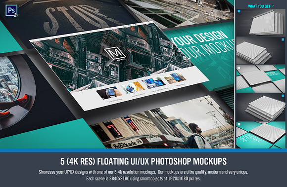 Free Floating UI/UX Photoshop Mockups (5