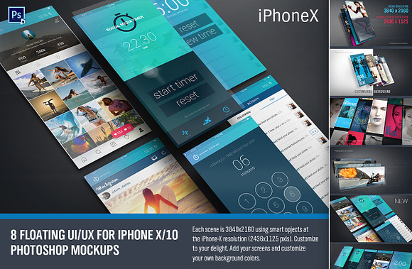 Download iPhoneX Floating UI Mockups