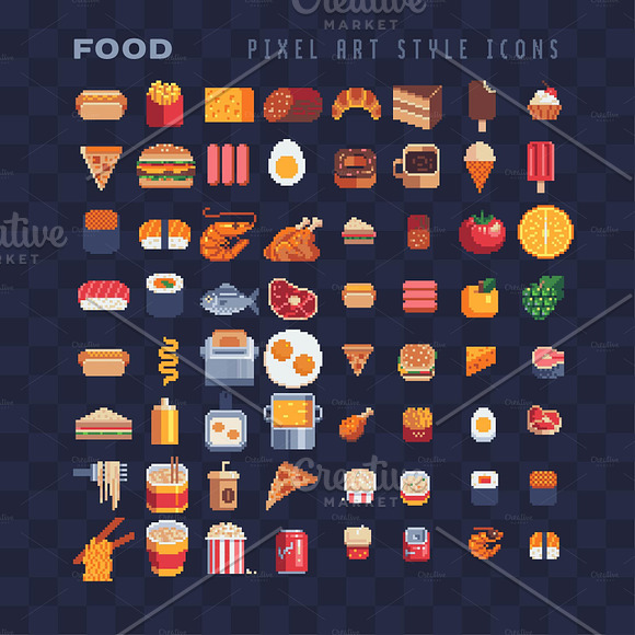 Food pixel art icons set in Icons