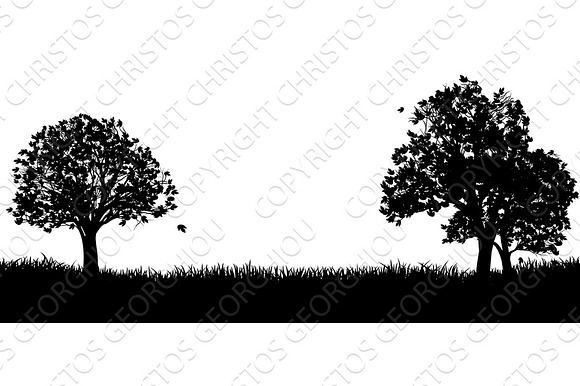 Silhouette Park Or Field And Trees