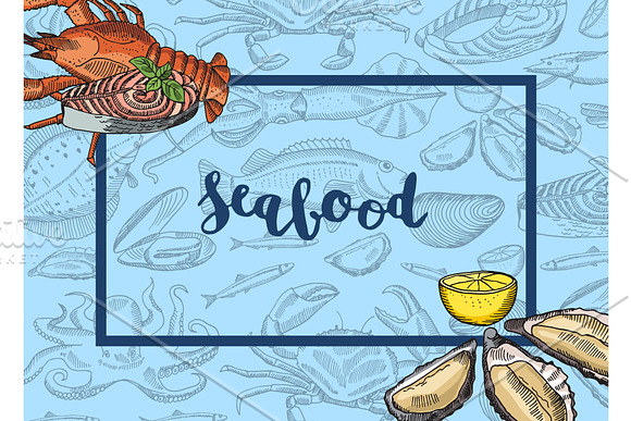 Vector Frame With Hand Drawn Seafood Elements