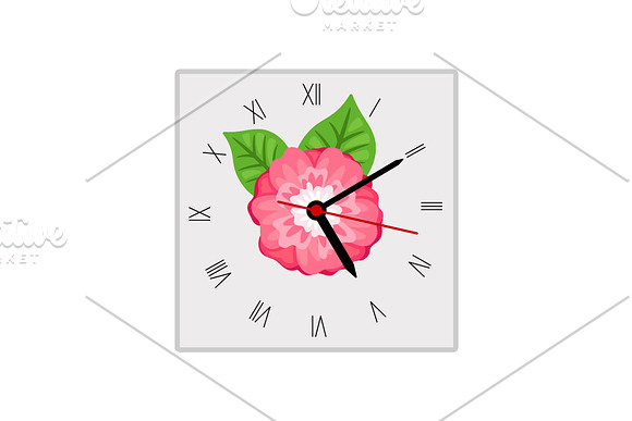 Square Wall Clock With Pink Flower