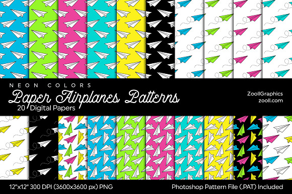 Paper Airplanes Digital Papers Neon
