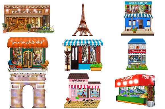 Paris Boutiques & Landmarks ClipArt in Illustrations - product preview 1