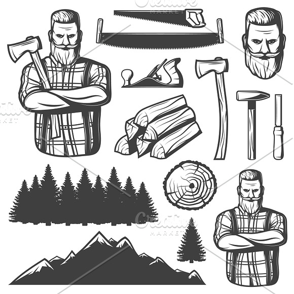 Vintage Lumberjack Emblem Elements