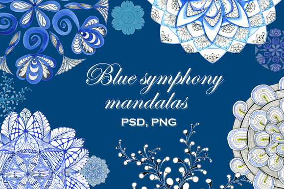 Blue Symphony Mandala Flowers Set