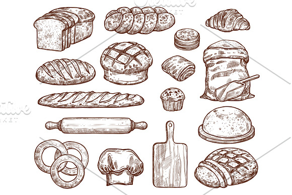 Bakery Set With A Lot Of Types Fresh Bread
