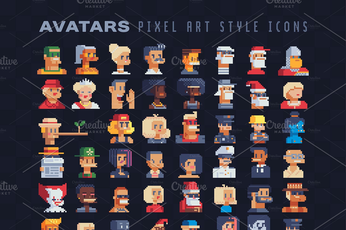 Avatar characters pixel art set. in Japanese Icons