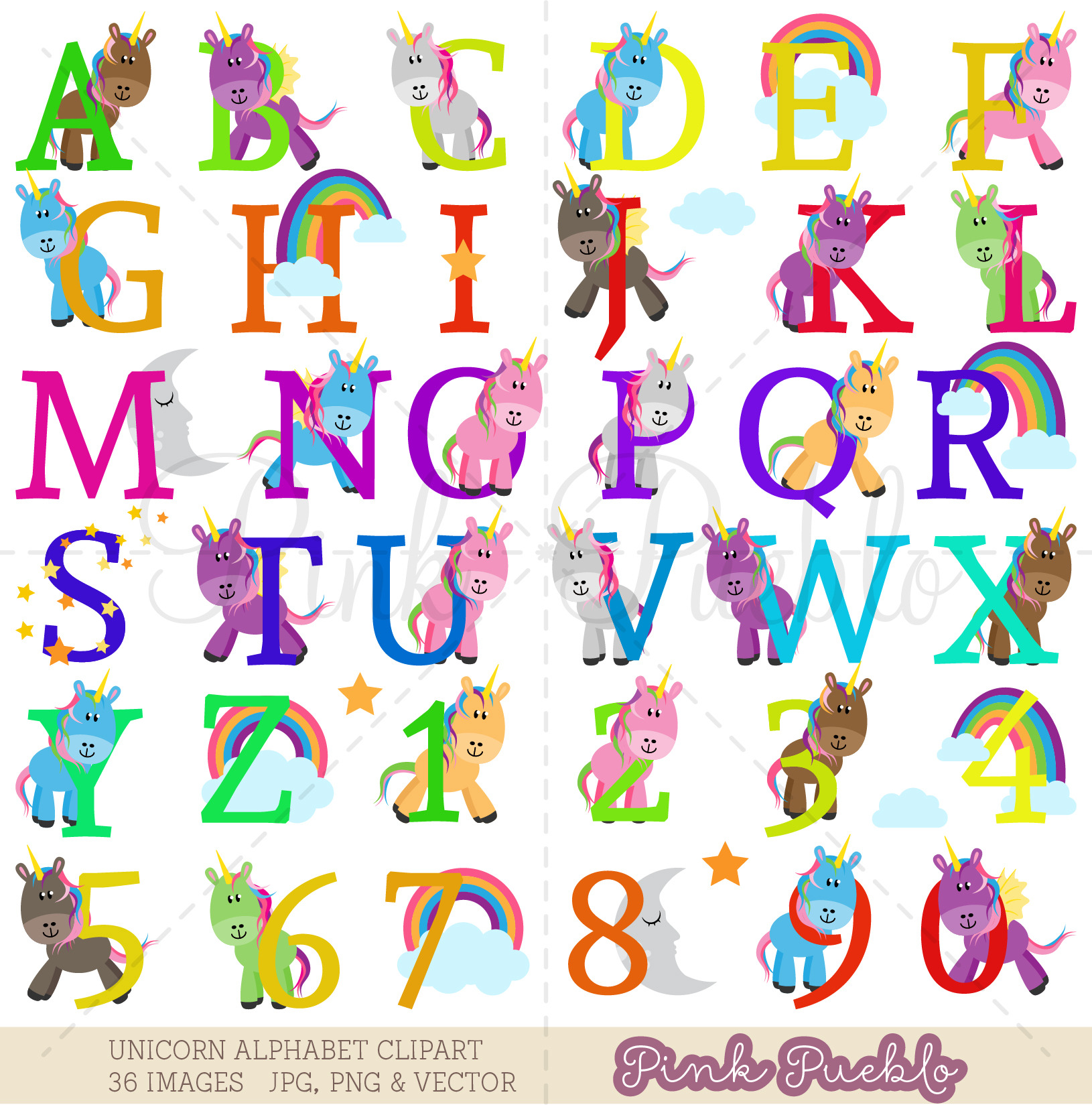 Uppercase Unicorn Alphabet Clipart Illustrations Creative Market