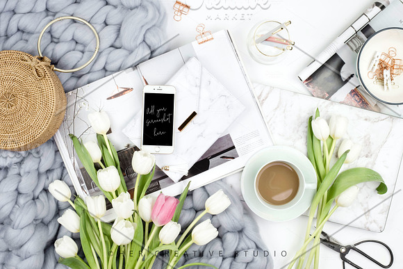 Download Styled Stock Image, Tulip Flatlay
