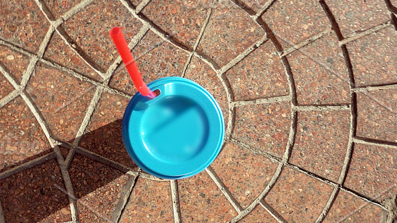 Paper Cup With Blue Sealing Cap And Red Straw