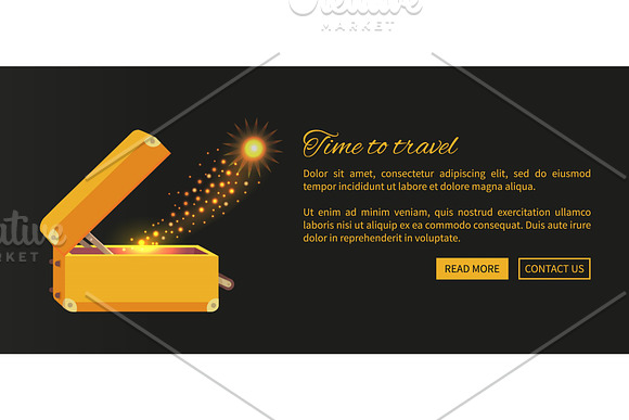 Time To Travel Web Poster With Open Suitcase