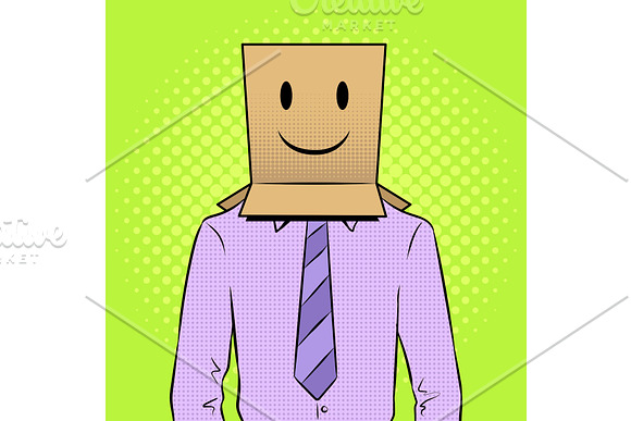Man With Box Happy Emoji On Head Pop Art Vector