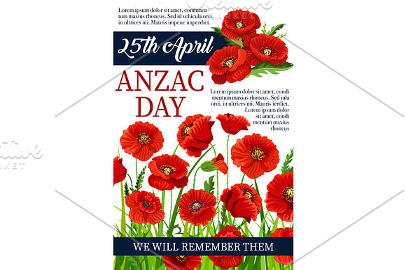 Anzac Day 25 April Poppy Vector War Memory Poster