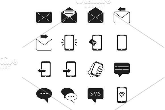 Business Icon Set Of Communication Symbols Phone Message Bubbles Email Signs