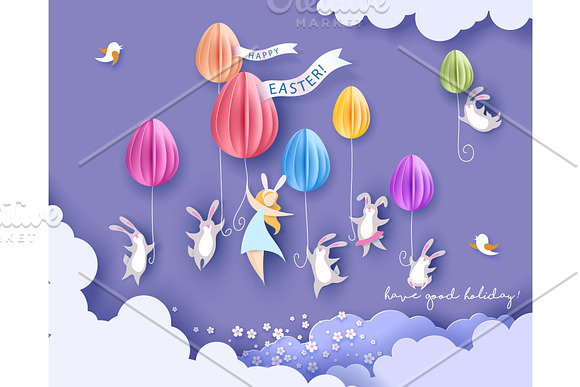 Happy Easter Card With Bunny Girl And Egg
