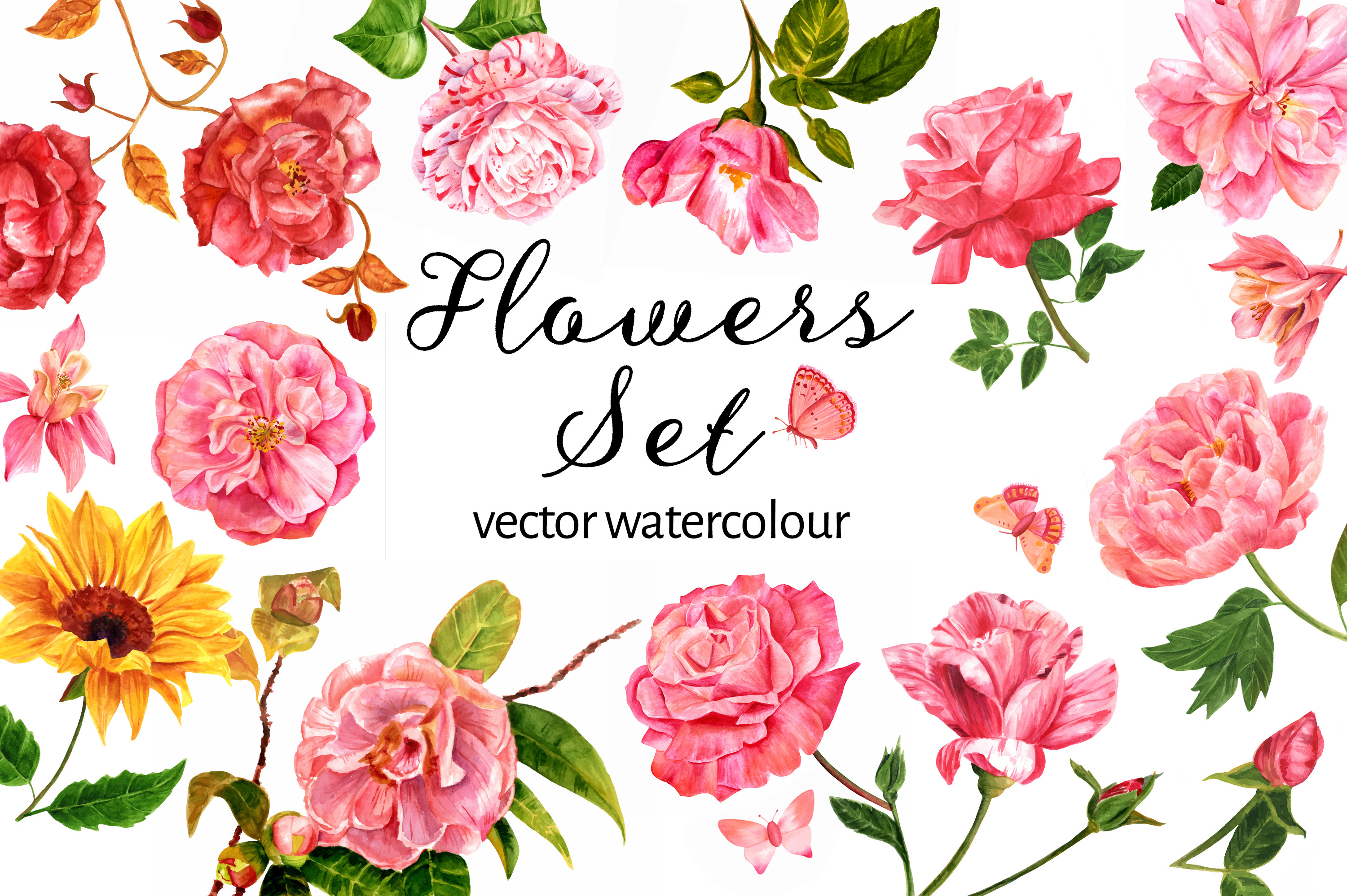 Vector Watercolour Flowers Set ~ Illustrations ~ Creative Market
