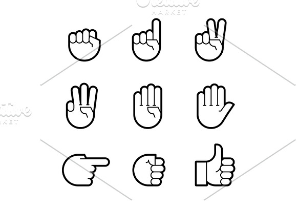 Hand Gestures Line Icons Set