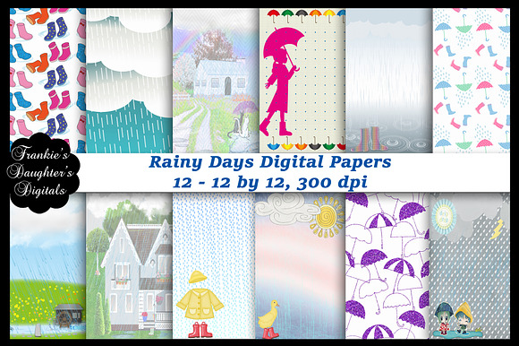 Rainy Days Digital Papers in Illustrations