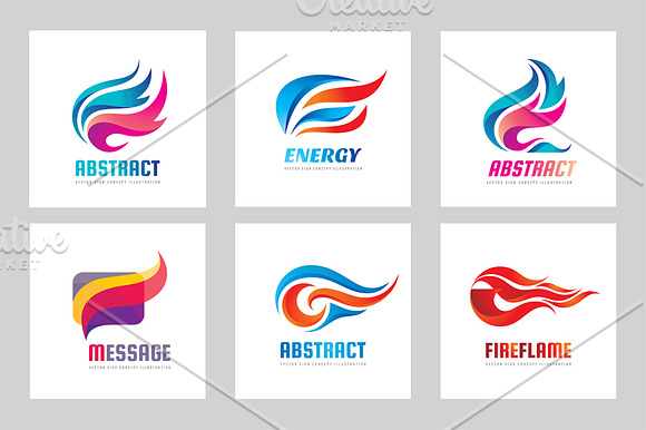 Abstract Logo Set Wing Fire Flame