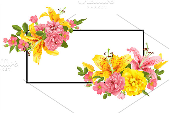 Rose And Lily Wedding Invittion Vector Card