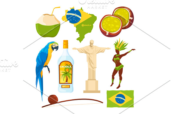 Brazilian Landmarks And Different Cultural Symbols