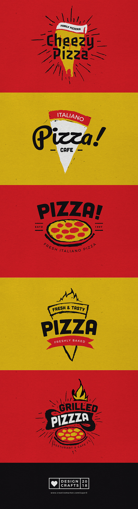 Hand Draw Pizza Logo Badges